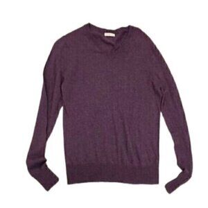 Merona Large V-Neck Sweater Top Long Sleeve Deep Purple Gray Cotton Wool